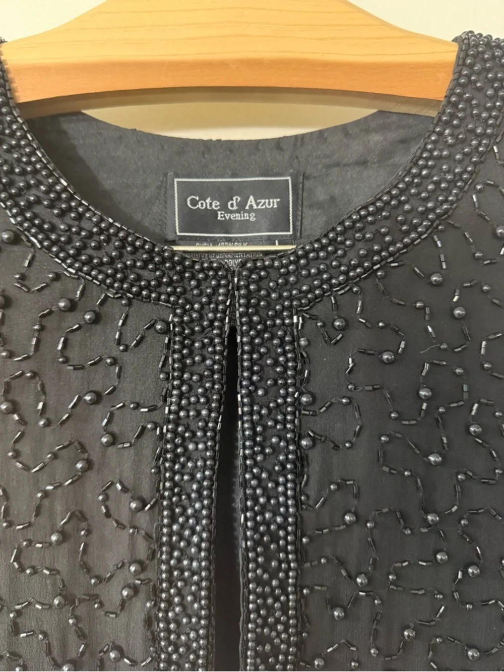 COTE D’AZUR EVENING BEADED SILK EVENING JACKET BLACK LARGE - Picture 4 of 14